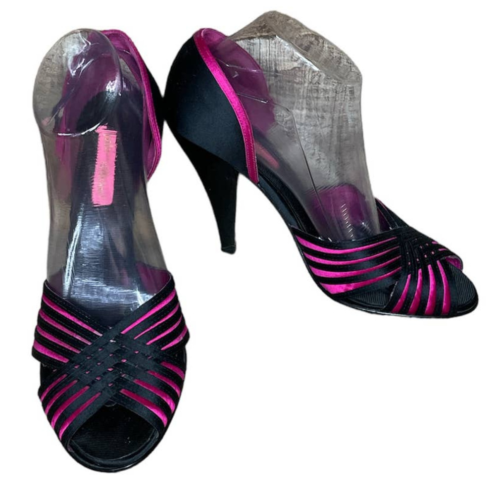 Betsey Johnson Black Pink Peep Toe High Heels Black Rhinestone Heel Size 9
